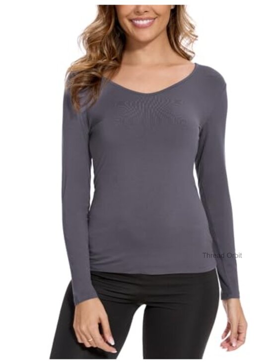 Other - Bamboo Viscose Long Sleeve V Neck Pajama Top Slim Fit Sleep Shirt